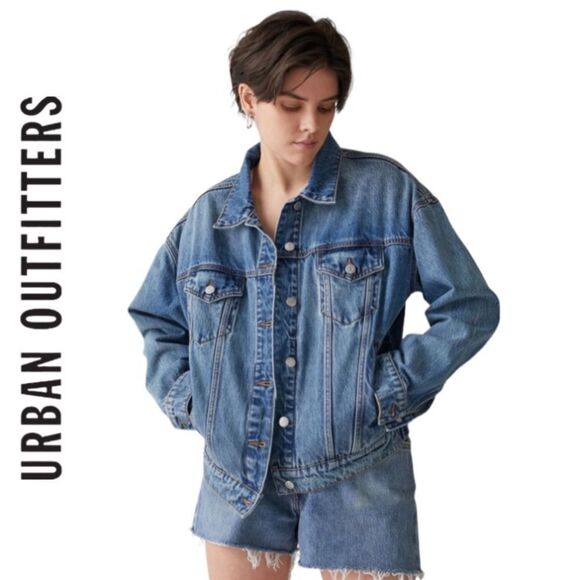 NEW Urban Outfitters UO BDG Carly Blue Denim Boyfriend Trucker Coat Jacket XXL - Picture 1 of 4
